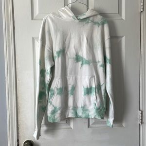 No boundaries tie-dye aqua blue and white pull over hooded hoodie w pockets XS